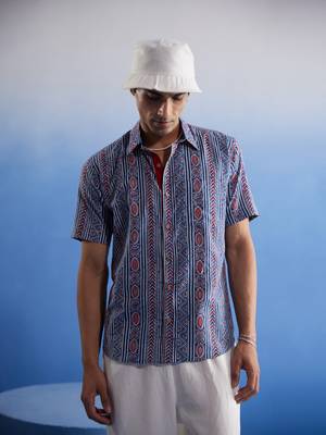 Indigo Blue Red Cotton Shirt 2