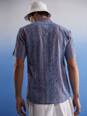 Indigo Blue Red Cotton Shirt 3