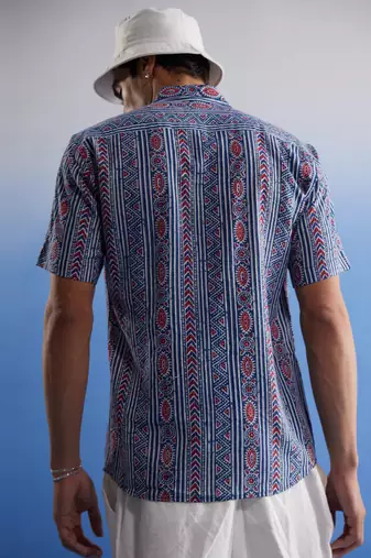 Indigo Blue Red Cotton Shirt