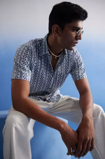 White And Blue Cotton Shirt