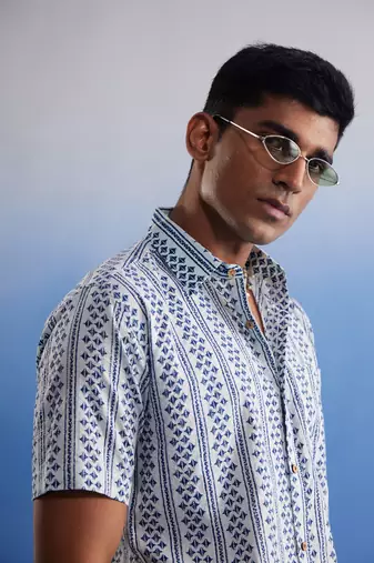White And Blue Cotton Shirt