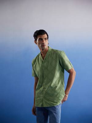 Green Cotton Ethnic Shirt 2