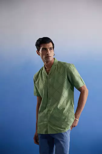 Green Cotton Ethnic Shirt