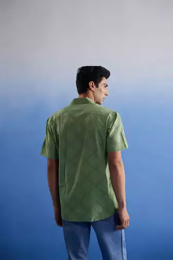 Green Cotton Ethnic Shirt