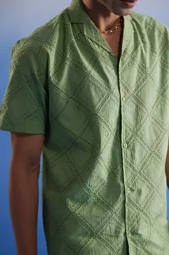 Green Cotton Ethnic Shirt