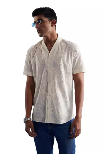 Men'S Cream Cotton Ethnic Shirt
