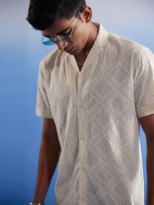 Cream Cotton Ethnic Shirt 2