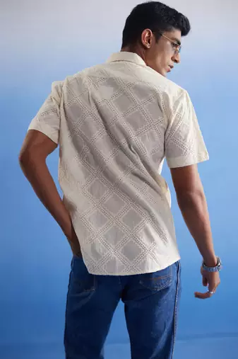 Cream Cotton Ethnic Shirt