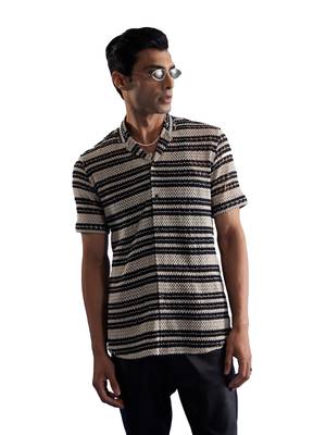 Beige And Black Cotton Blend Ethnic Shirt 1
