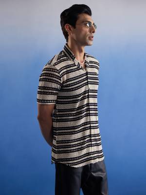 Beige And Black Cotton Blend Ethnic Shirt 2