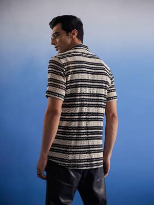 Beige And Black Cotton Blend Ethnic Shirt 3
