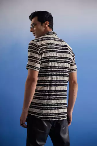 Beige And Black Cotton Blend Ethnic Shirt