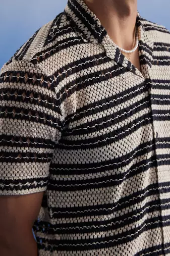 Beige And Black Cotton Blend Ethnic Shirt