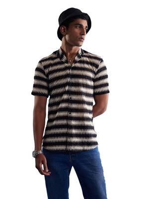 Beige And Black Cotton Blend Ethnic Shirt 1