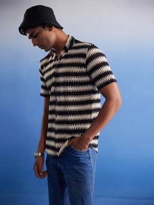 Beige And Black Cotton Blend Ethnic Shirt 2