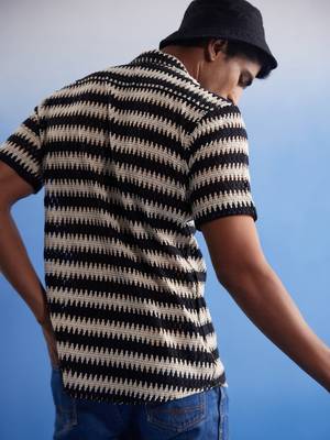 Beige And Black Cotton Blend Ethnic Shirt 3