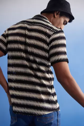 Beige And Black Cotton Blend Ethnic Shirt