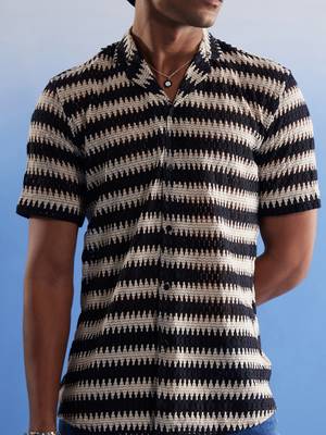 Beige And Black Cotton Blend Ethnic Shirt 4