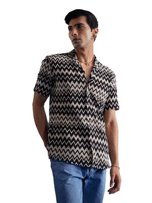 Beige And Black Cotton Blend Ethnic Shirt 1