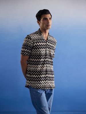 Beige And Black Cotton Blend Ethnic Shirt 2