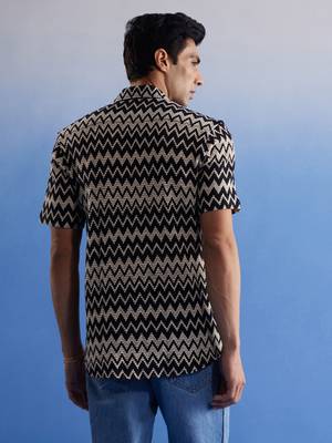 Beige And Black Cotton Blend Ethnic Shirt 3