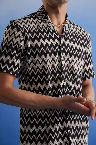 Beige And Black Cotton Blend Ethnic Shirt