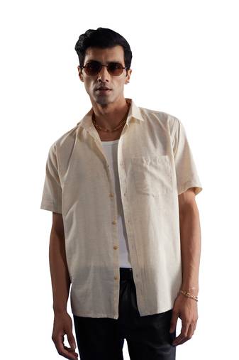 Men'S Cream Cotton Ethnic Shirt