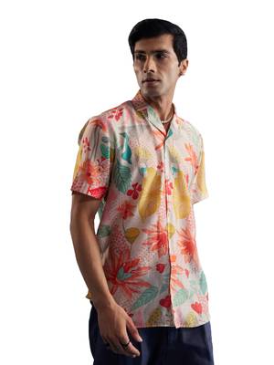 Multi Color Base Pink Cotton Blend Ethnic Shirt 1