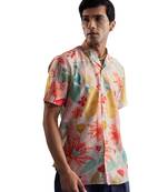 Multi Color Base Pink Cotton Blend Ethnic Shirt