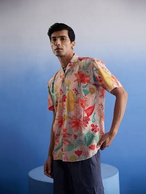 Multi Color Base Pink Cotton Blend Ethnic Shirt 2