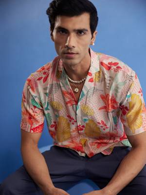 Multi Color Base Pink Cotton Blend Ethnic Shirt 4