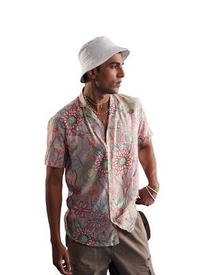 Multi Color Base Pink Cotton Blend Ethnic Shirt 1