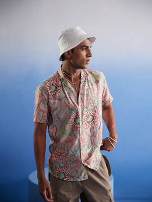 Multi Color Base Pink Cotton Blend Ethnic Shirt 2