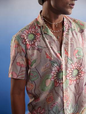 Multi Color Base Pink Cotton Blend Ethnic Shirt 4