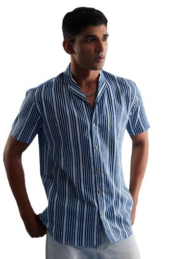 Men'S Indigo Blue Cotton Shirt