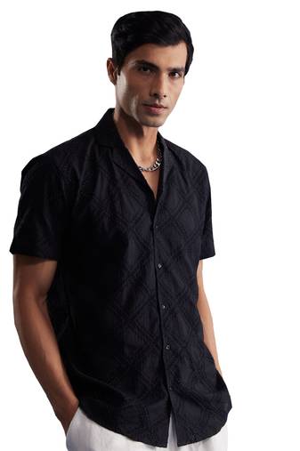 Men'S Black Cotton Ethnic Shirt