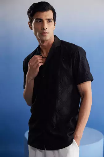 Black Cotton Ethnic Shirt
