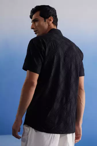Black Cotton Ethnic Shirt