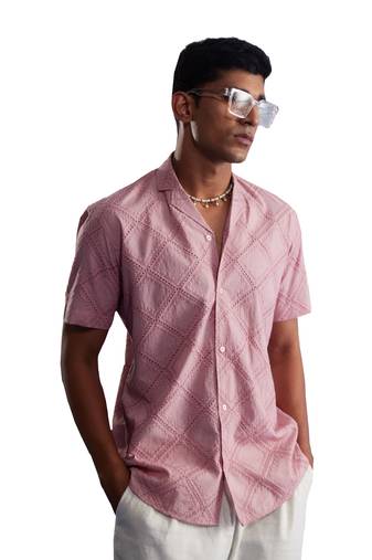 Men'S Pink Cotton Ethnic Shirt