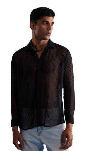 Men'S Black Georgette Ethnic Shirt