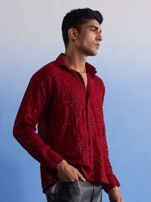 Maroon Georgette Ethnic Shirt 2