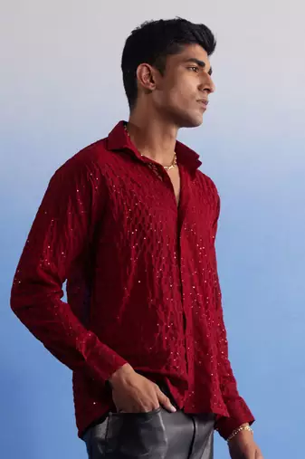 Maroon Georgette Ethnic Shirt