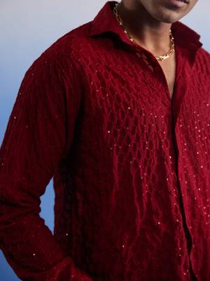 Maroon Georgette Ethnic Shirt 4