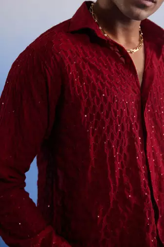 Maroon Georgette Ethnic Shirt