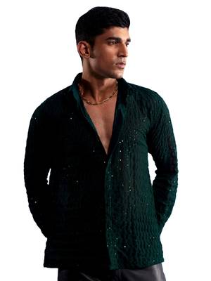 Green Georgette Ethnic Shirt 1