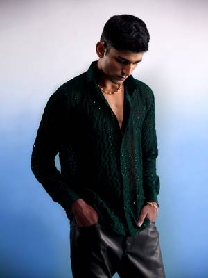 Green Georgette Ethnic Shirt 2