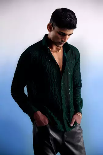 Green Georgette Ethnic Shirt