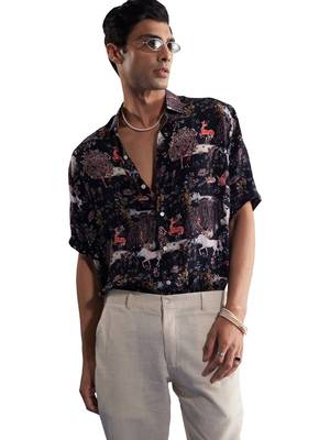 Black Cotton Blend Ethnic Shirt 1