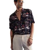 Black Cotton Blend Ethnic Shirt