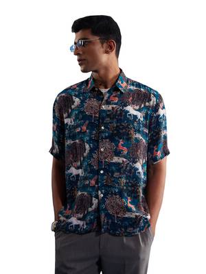 Turquoise Cotton Blend Ethnic Shirt 1